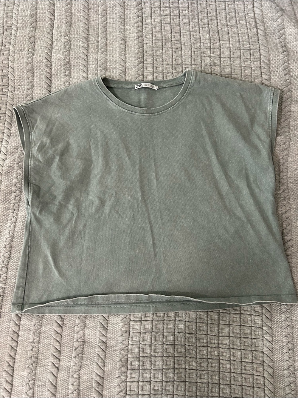 ZARA Relaxed Crewneck Tee in Sage Green